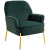 SEPNINE Poltrona Salotto in Velluto, Poltroncina Camera da Letto, Sedia da Soggiorno in Stile Scandinavo con Gambe Dorate, Super Confortevole, Capacità Fino a 135 kg（Verde Scuro）