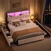 LIVLUX Letto 160 x 200 con Sommier LED e USB, Letto Matrimoniale Imbottito con Sommier a Doghe e 4 Cassetti, Testiera con Spazio di Archiviazione, Letti a Due Posti per Adulti e Adolescenti, in