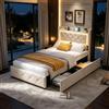BIYFSDS Letto contenitore 90 x 200 cm con LED e USB e funzione di ricarica, letto imbottito con 2 cassetti, struttura letto imbottita 90 x 200 cm con rete a doghe, letto singolo per adulti 90 x 200 cm (beige