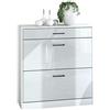 Vladon Mobiletto scarpiera Elvas 89 x 95,5 x 27 cm, Struttura in bianco opaco, frontale in bianco lucido.