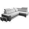 Robin Inspire Grand Divano angolare con funzione di letto cassetto per la biancheria due pouf poggiatesta regolabile angolo a destra grigio scuro e chiaro 277 x 180 x 100