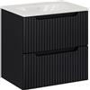 Lomadox Lavabo da bagno, 60 cm, nero scanalato, da parete, in ceramica