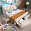 Autheria Letto Matrimoniale con Contenitore 160x200 cm con LED e USB Type C, Letto una piazza e mezza con Testiera e 4 Cassetti, Letto Contenitore con rete a doghe, Struttura Letto Matrimoniale