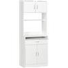 HOMCOM Credenza da cucina mobile credenza ausiliaria con 4 ante vassoio estraibile ripiano regolabile cassetto e piano cottura a microonde aperto 70 x 40 x 180 cm bianco