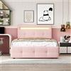 MSMOK Letto imbottito, 90 x 200 cm, con luci a LED, 2 cassetti, imbottitura in lino delicata sulla pelle, letto singolo, letto per ragazzi (rosa)
