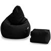 Loft 25 Sedia Gaming Bean Bag per Adulti | Seduta A Sacco per Esterni e Interni | Resistente all'Acqua Pouf | Puff Poltrona Sacco con Schienale (Bean Bag + Poggiapiedi, Nero)