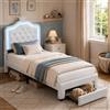KSFASHZ letto singolo 90 x 200 Letto imbottito per bambini ragazze,letti imbottiti PU con Cassetti e LED, struttura letto con rete a doghe e testiera regolabile