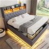 Autheria Letto Matrimoniale con Contenitore 160x200 cm con LED e USB Type C, Letto una piazza e mezza con Vano Portaoggetti e Testiera, Letto Contenitore con rete a doghe, Struttura Letto Matrimoniale