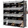 RELAX4LIFE Scaffale Porta Scarpe Portatile, Organizzatore per Scarpe da 48 Paia Espandibile con Porta, per Scarpe per Tacchi, Stivali e Pantofole, Scaffale a 12 Cubi 24 Strati per Ingresso (Nero)
