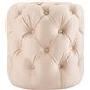 CLP Pouf rotondo in velluto Drancy, imbottito con bottoni decorativi, stile Chesterfield, pouf per soggiorno, camera da letto, Colore:crema, Dimensione:M