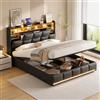 HOOGDLJ Letto imbottito 140 x 200 cm, con cassetta, letto matrimoniale con spazio e rete a doghe, letto idraulico con illuminazione a LED e porta USB, per adulti e ragazzi (nero pu)