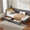 RXMORI Letto singolo, letto diurno 90×200 cm, letto imbottito, letto a divano, letto per ragazzi con 2 cassetti, letto per bambini con struttura in legno e rete a doghe (Grigio)
