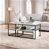 FAAMEPBO Tavolini Salotto Set da 2, Tavolino Salotto Basso con Ripiano, Tavolo Salotto Effetto Marmo Bianco con Struttura in Metallo Nero, Tavolini Separabili per Soggiorno (Nero, 105 x 52 x 48,5)