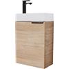 Planetmöbel Mobile bagno sottolavabo 40 cm con rubinetto nero opaco, mobiletto bagno con lavabo per bagni piccoli, WC ospiti, rovere Sonoma