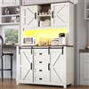 Dolamaní Armadio a buffet, armadi alti 115 × 40 × 174,7 cm, mobili da cucina con cassetti, ante scorrevoli e illuminazione a LED, per cucine, soggiorni, studio. (bianco)