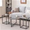 LIFEZEAL Set di 3 Tavolini da Salotto, Tavolini da Caffè, Tavolino Rotondo, 2 Tavolini Quadrati, Tavolini Bassi Laterali, Lato Divano, Separati, Uniti, Legno+Metallo, Moderno, per Soggiorno, Grigio
