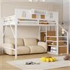 Dolamaní Letto a soppalco 140 x 200 cm, telaio in metallo con scala di sicurezza e armadio, altezza 187 cm, letto con rete rimovibile e protezione contro le cadute, per adolescenti adulti (bianco B)