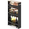 GIANTEX Carrello per Nicchia con Ruote, 4 Livelli，Carrello di Servizio Stretto Salvaspazio, da Bagno, Scaffale da Cucina Sottile 47,5 x 13 x 80,5 cm (Naturale+Nero, Largo 13 cm)