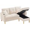 Azkoeesy Divano Angolare a Forma di L 3 Posti con Chaise Longue e Spazio di Archiviazione, Portabevite e 2 Cuscini, per Soggiorno e Ufficio 175x129x90 cm (Beige)