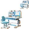 Yoakaiax Set scrivania e sedia per bambini, altezza regolabile con correttore per seduta, sedia ergonomica con supporto per libri, pedale blu
