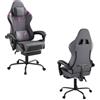 UISEBRT Sedia da gaming ergonomica con massaggio e poggiapiedi, comodo seggiolino da gaming con schienale regolabile, poggiatesta e massaggio, cuscino lombare - grigio & nero & viola