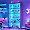 Gurexl 165 CM Vetrina Illuminata a LED,Vetrine Da Collezione con Ante In Acrilico E Ripiani Mobili,Vetrine a 5 Ripiani,Per Soggiorno,Ufficio,Cucina,Bar,Studio,Libri Da Collezione,Vino,Grigio
