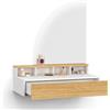IDMarket - ZELIA, tavolo da toilette sospeso con specchio LED, 4 nicchie, 1 cassetto, legno e bianco