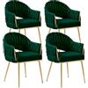 SUPPNEED Set di 4 sedie da pranzo in velluto, per soggiorno, sala da pranzo con braccioli, sedie da cucina con schienale alto intrecciato a mano, con gambe dorate, sedia da balcone(Verde Smeraldo,4)