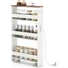COSTWAY Carrello Portaoggetti a 4 Ripiani, Carrello da Cucina con Maniglia Laterale e Ruote, Carrellino Scorrevole Salvaspazio Slim e Sottile (Marrone+Bianco, 13 cm, con presa)