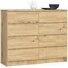 AKORD Cassettiera K-120 con 8 (2x4) Cassetti | Moderna Mobiletto per Soggiorno Sala da Pranzo Camera da Letto Corridoio Bagno | Armadio Cameretta | 120x99x40 cm | Peso 65 kg | Rovere Artigianale
