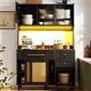 Zravenna Armadio a buffet 120 x 45 x 195,5 cm, mobile da cucina con piano di lavoro, 3 cassetti e ripiano regolabile, armadietto a vetrina, mobile alto, credenza per cucina, sala da pranzo (nero)
