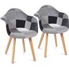 IDMarket - Set di 2 sedie da pranzo scandinave e poltrone da tavolo SARA con motivi patchwork neri, grigi e bianchi