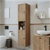ROOMART Lotus - Set di mobili da bagno, 65 cm, 4 pezzi, con lavabo in ceramica (rovere, armadio alto 150 cm)