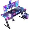 HLONONE 160 x 60cm Scrivania Gaming LED, Tavolo Gaming Ergonomica, Postazione Gamer con Piano del Tavolo in Fibra di Carbonio, Scrivania per Computer con Porta Bicchiere e Ganci per Cuffie, Nero