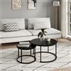 Home Collective Set di 2 tavolini da caffè rotondi in legno, tavolo da soggiorno moderno, set di tavolini 2 in 1 con struttura in metallo per il soggiorno, tavolino da ufficio Loft Design TWIN | nero