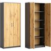Home Collective Armadio multiuso Armadio portadocumenti Armadio alto con 5 sconparti, 2 ante, 74x35x180 cm, multifunzionale per ufficio, corridoio, cucina, ripostiglio, stabile e facile da pulire | grafite rovere