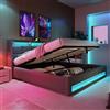 Autheria Letto Matrimoniale 160x200 cm Con Contenitore, LED e USB - Testiera Con Vano Portaoggetti, Rete a Doghe e Spazio Extra - Struttura Una Piazza e Mezza