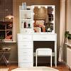 Aovquof Toeletta con illuminazione LED, 3 colori con luminosità regolabile, toeletta con specchio per trucco, tavolo trucco con specchio, bianco M07