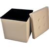 Casatessile - Pouf Contenitore 2-in-1 | Ecopelle Effetto Finta Pelle | Comoda Seduta e Capiente Contenitore | Facile da Ripiegare e Trasportare, Beige