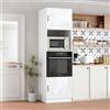 MSFE Colonna Forno e Microonde da Incasso,Mobile Alto da Cucina 60 * 57.2 * 207cm,Mobile Cucina Salvaspazio in Legno,Cucina a Buffet con 2 Ante e 2 Ripiani Bianco Lucido,Spedito in 2 Pacchi