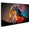 islandburner Prime Quadro su tela, doppia esposizione, lupo ulante, silhouette, cielo di luna piena
