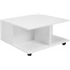 WOHNLING Tavolino da Salotto 70x70x36,5 cm Bianco con 2 Cassetti e Ruote | tavolino da soggiorno con 2 scomparti, tavolino da divano con vano contenitore per cuscini e plaid, tavolo quadrato moderno
