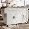 Wyibwy Isola da cucina, 140x73x90,5 cm, carrello da pranzo con piano di lavoro estraibile, carrello da cucina con quattro ante e due cassetti, armadio, buffet, bianco