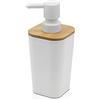 Inbagno Dispenser Sapone Bianco Opaco con Dettagli in Legno di bambù, Design Moderno, capacità 350 ml