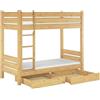 Erst-Holz Letto a castello anche per ADULTI 90x200 con doghe rigide,materassi e cassettoni 60.16-09MS2