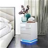 Chleby Stretto Comodino Lucido Bianco Comodino con presa Tavolino con 3 cassetti Comodini con Striscia luminosa a LED adatto per camera da letto, soggiorno