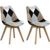 Totò Piccinni Sedia FUTURA con cuscino imbottito e gambe in LEGNO di faggio dal desing scandinavo (2, Tessuto Patchwork Elegant)