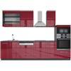 Vicco Cucina componibile Fame-Line, Bordeaux lucido/antracite, 300 cm con armadio alto, PL Antracite, espandibile con moduli aggiuntivi e disposizione variabile