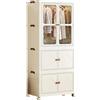 SEVEN COMFORT Armadio per vestiti, Sistema di Bloccaggio a Clip, ruote, Beige Chiaro (Ogni strato supporta 15 kg, Armadio a 2 scomparti da 75 cm, Guarda-Roba con 1 appendiabiti, 75 * 45 * 167 cm)
