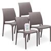 Tomaino - Sedia in Plastica Da Cucina - Set 4 Sedie Plastica Impilabili Con Braccioli Per Esterno e Interno - Sedie per Giardino, Soggiorno, Balcone o Bar - Tortora